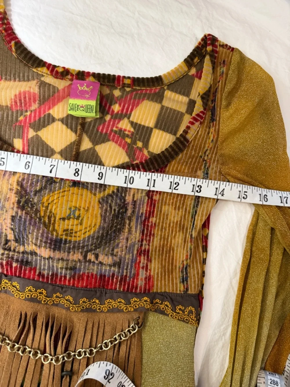 VTG Y2K SAVE THE QUEEN Mesh Midi Dress Fringe Beads RARE S - Picture 10 of 16